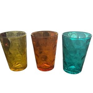 Set of 3 Vintage Juice Glasses Yellow Orange and Blue